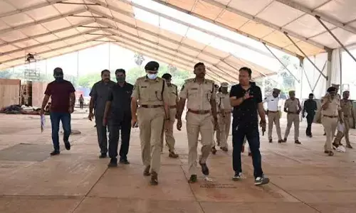 Ahead of the Global Investors’ Summit, arrangements are monitored at Andhra University Engineering College grounds in Visakhapatnam