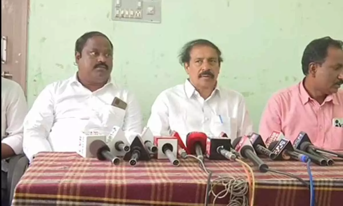 CPI state secretary K Ramakrishna addressing a press conference in Kadapa on Wednesday