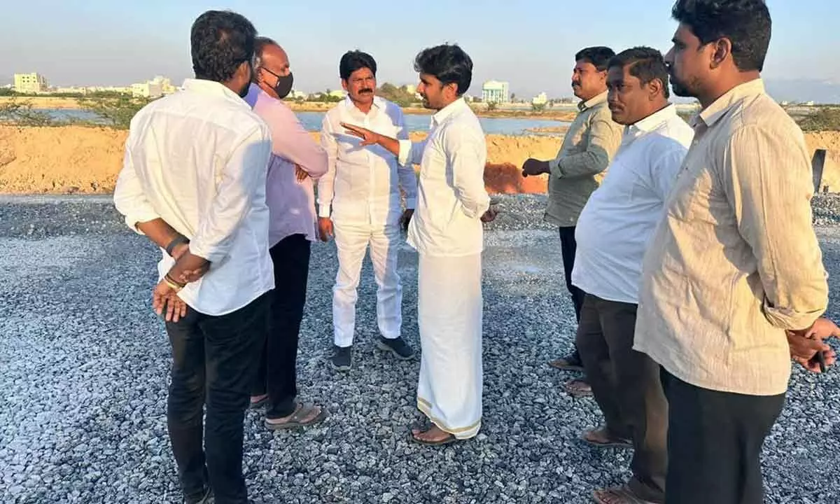 Deputy Mayor Bhumana Abhinay Reddy inspecting the Master Plan Road works going on at various places in Tirupati