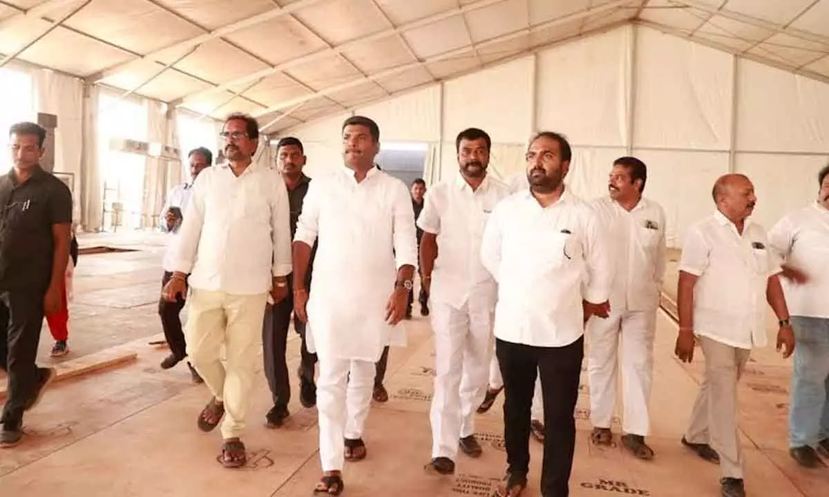 IT Minister Gudivada Amarnath examining arrangements made at AU Engineering Grounds in Visakhapatnam