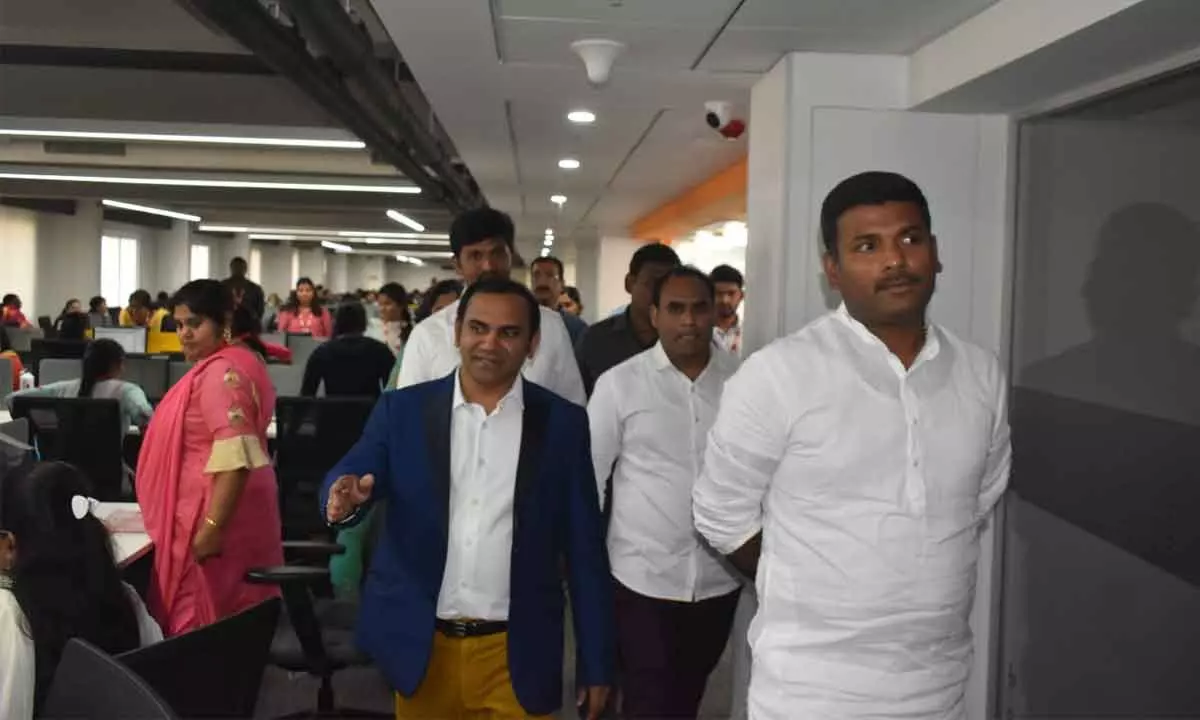 Industries and IT Minister Gudivada Amarnath visiting Pulsus Group in Visakhapatnam