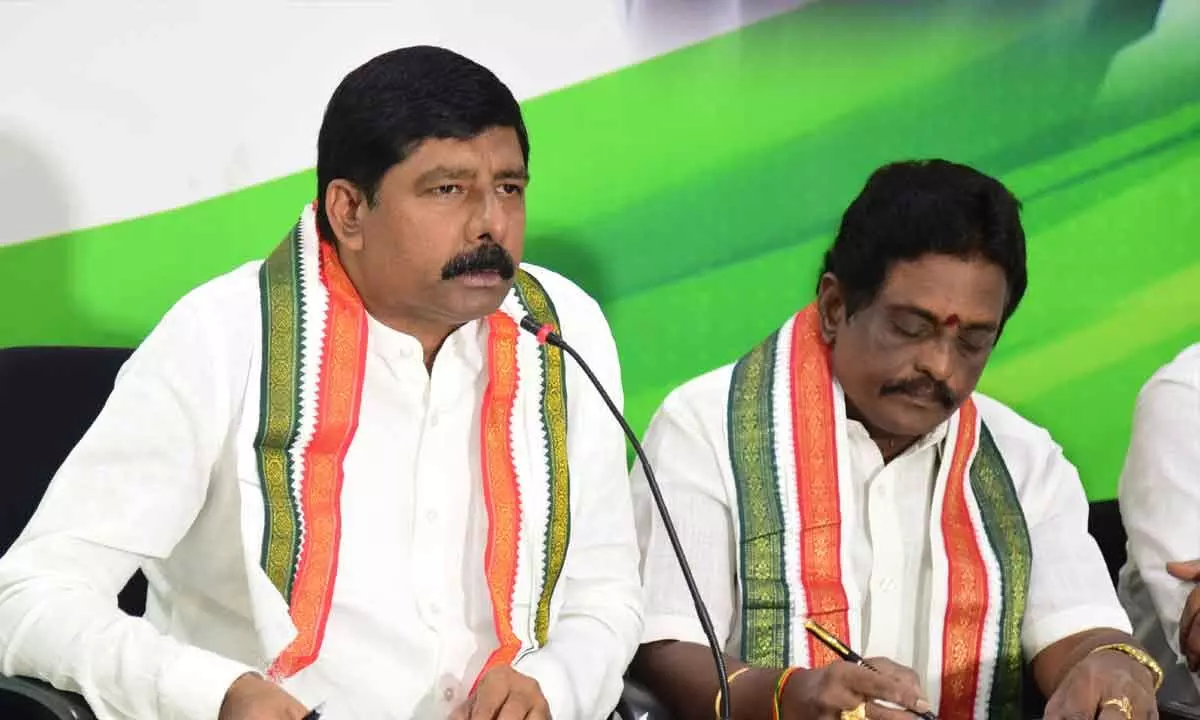 APCC president Gidugu Rudra Raju and party leaders addressing a press conference at Andhra Ratna Bhavan in Vijayawada on Wednesday  ( Hans photo  Ch Venkata Mastan )