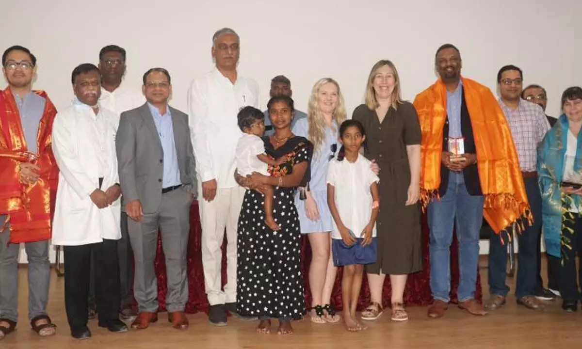 Health Minister T Harish Rao at the felicitation programme organised for the UK doctors’ team at NIMS in Hyderabad on Saturday