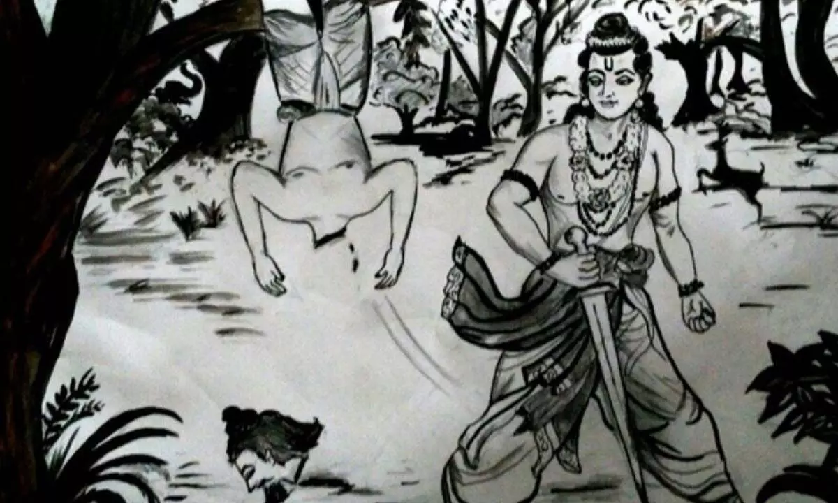 Killing of Shambuka by Rama, a woven fantasy