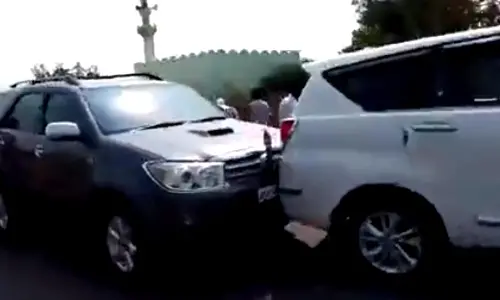 Revanth Reddy had embarked on a padayatra to the Sripada project when several cars collided with his convoy