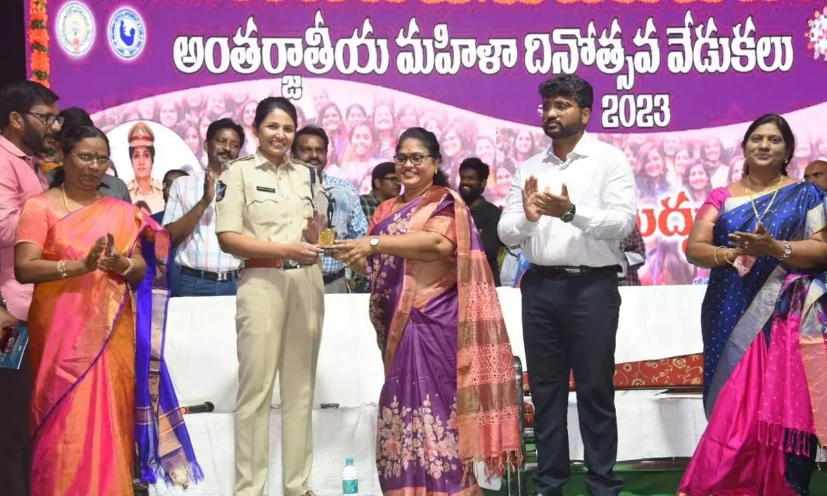 SP M Deepika and collector A Surya Kumari taking part in International Women’s Day celebrations on Tuesday