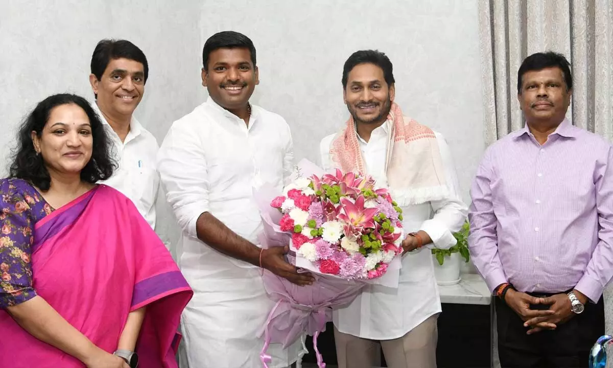 Ministers Buggaana Rajendranath Reddy , Gudivada Amarnath and officials call on Chief Minister Y S Jagan Mohan Reddy at his camp office in Tadepalli on Tuesday