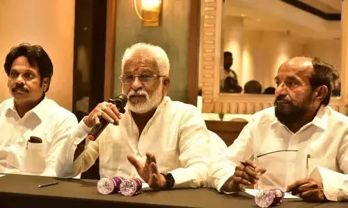 YSRCP Regional Coordinator and TTD Chairman YV Subba Reddy speaking at the media conference in Visakhapatnam on Tuesday