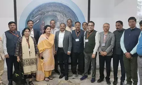 Chairman of the VPA K Rama Mohana Rao with the team who came to visit as a part of ‘Bharat darshan’ in Visakhapatnam on Tuesday