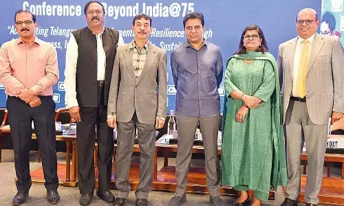 Kitex Group CMD Sabu Jacob (L) with KTR, Jayesh Ranjan and CII Telangana members