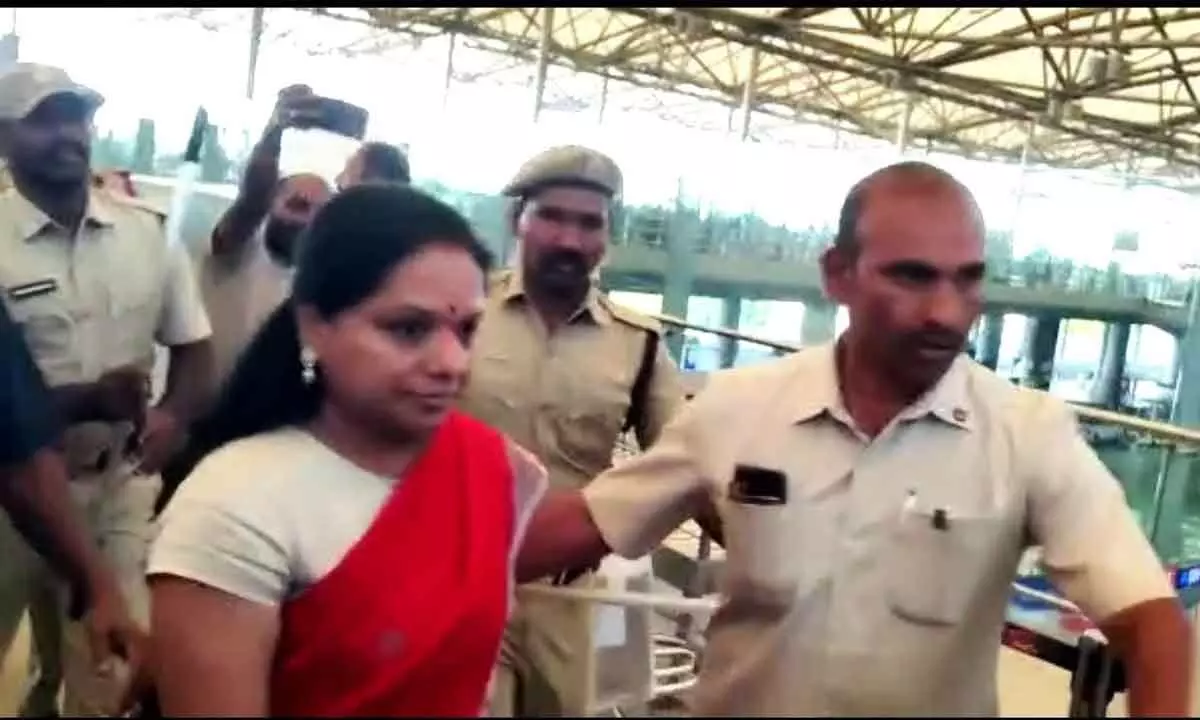 BRS MLC K Kavitha at Shamshabad Airport on Wednesday