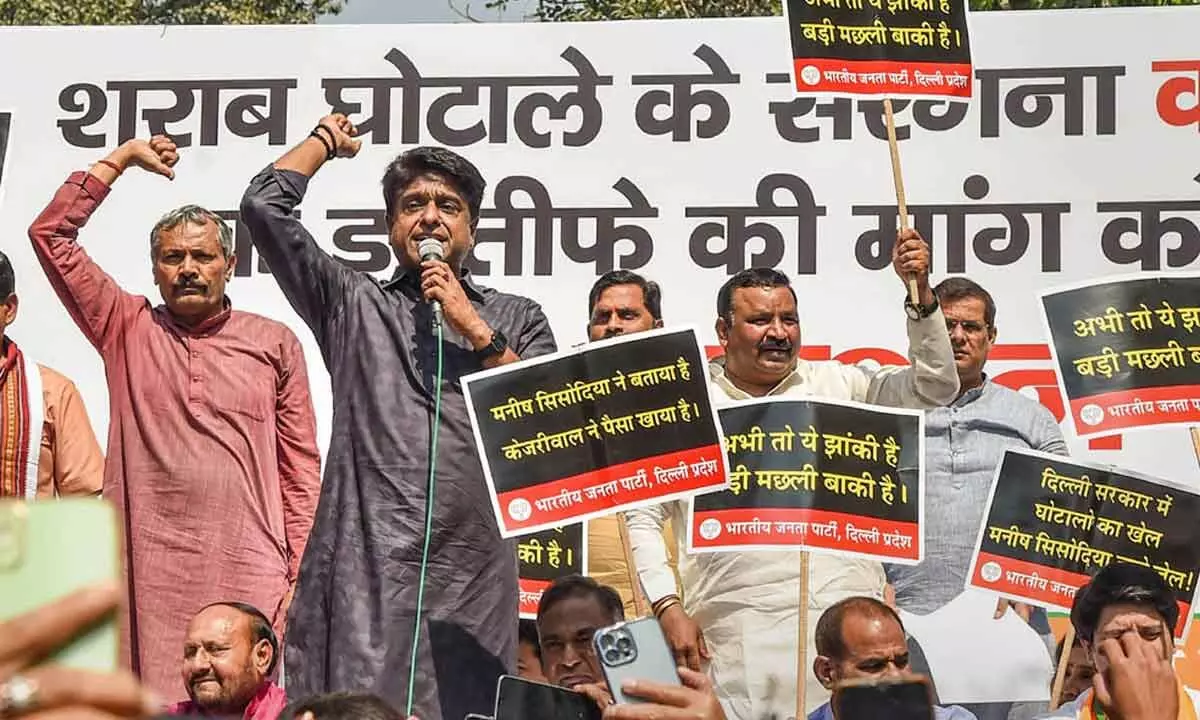 BJP holds protest against govt over liquor policy