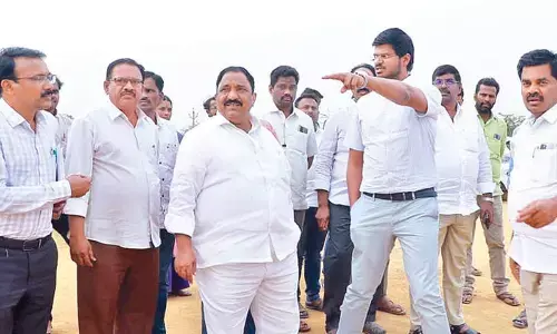 District Collector VP Gautham and MLA Sandra Venkata Veeraiah examining  the works which were sanctioned by CM KCR at Kalluru in Khammam district on Thursday.