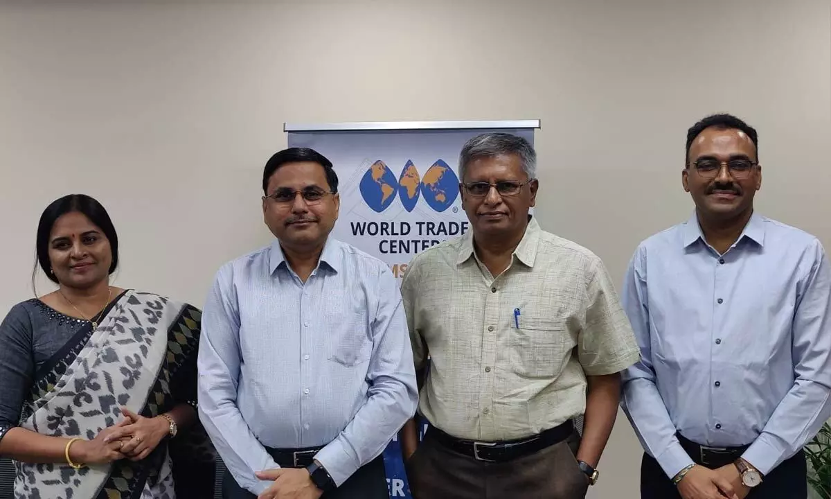 (L-R) FABA Executive President Sree Devi, FABA Secretary General  Dr P Ratnakar, FABA Executive member Prof P Reddanna and WTC Shamshabad Chairman Y Varaprasad Reddy
