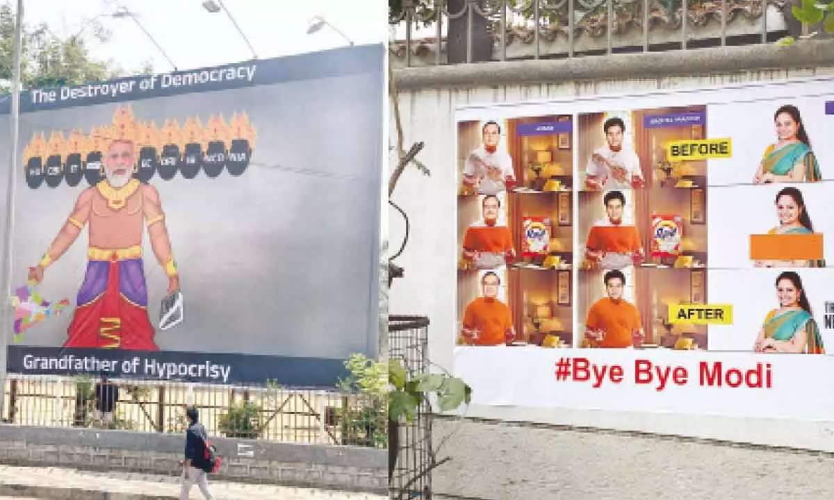 Posters surface tainting Modi as destroyer of democracy