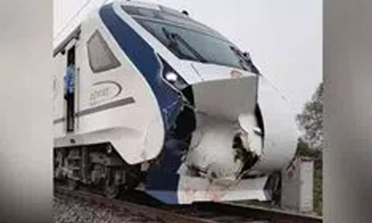 Vande Bharat train’s front portion damaged after it hits buffalo in Khammam