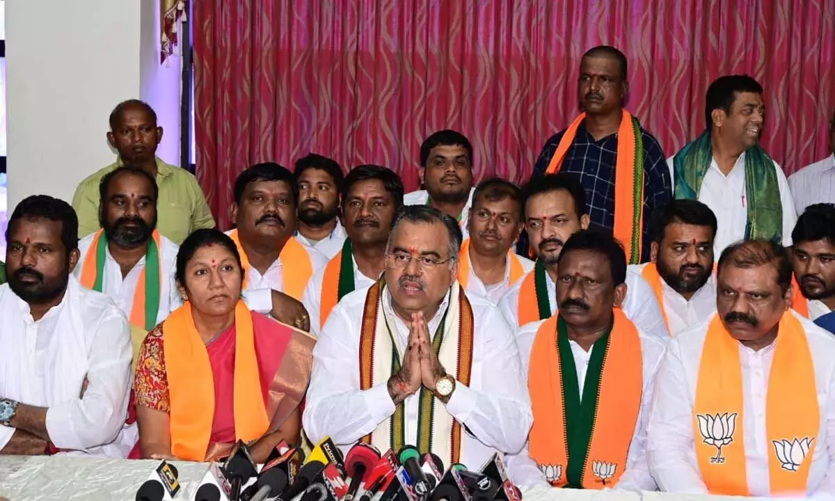 BJP Telangana in-charge Tarun Chugh speaking to media persons in Warangal on Sunday