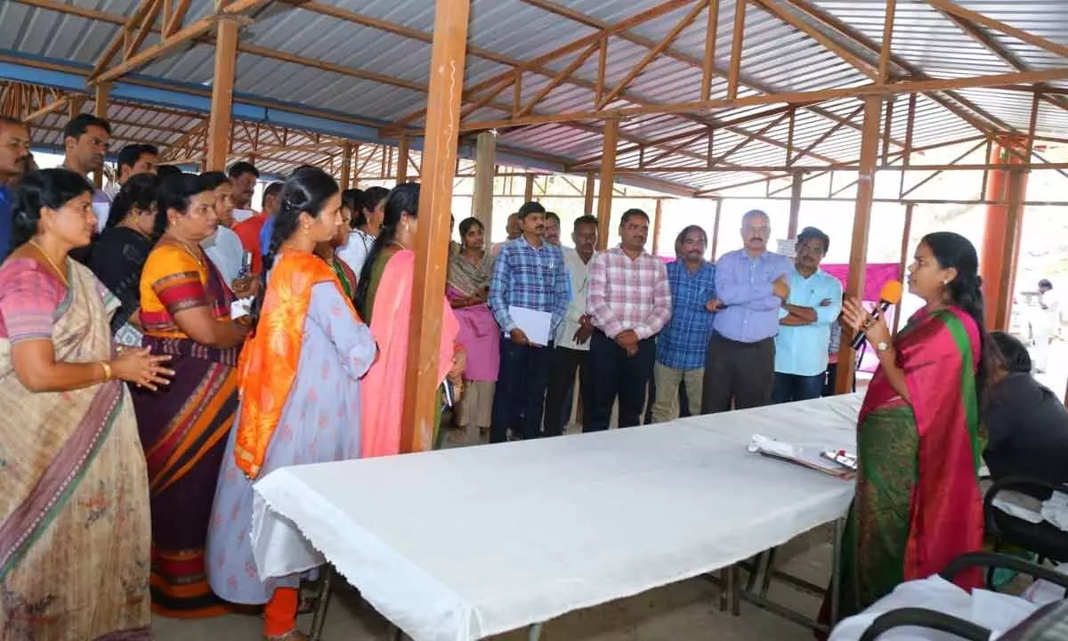 Bapatla district Collector Vijaya Krishnan addressing polling staff in Chirala on Sunday