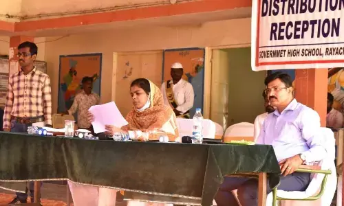 Annamayya District Collector Thamim Ansaria addressing the staff at Distribution Center in Rayachoti on Sunday