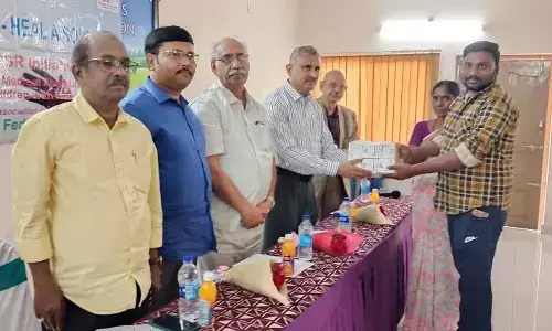 Beneficiaries receiving Antihemophilic factor at a programme organised by BHEL in Visakhapatnam on Monday