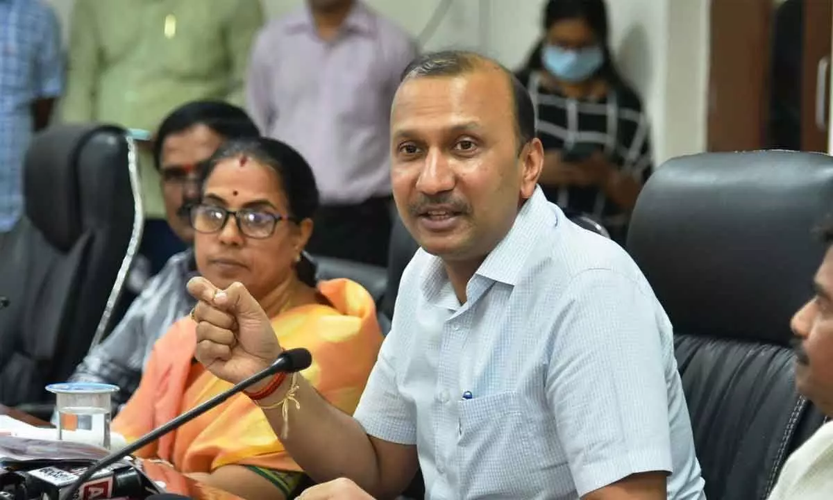 TSBIE Secretary Navin Mittal addressing the press with regard to the Intermediate examinations to be held from Wednesday, in Hyderabad on Tuesday. Photo -Adula Krishna