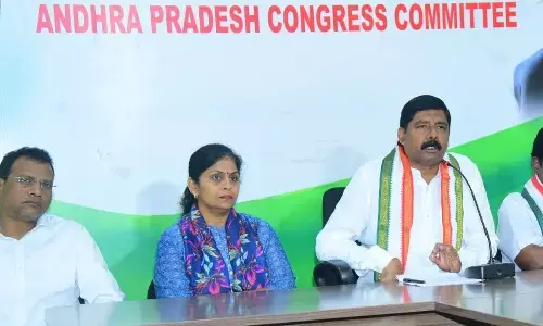 PCC chief Gidugu Rudra Raju addressing the media in Vijayawada on Tuesday