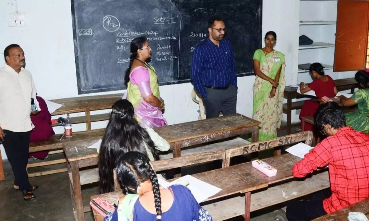 District Collector Shrikesh B Lathkar inspecting an Intermediate examination centre in Srikakulam city on Wednesday