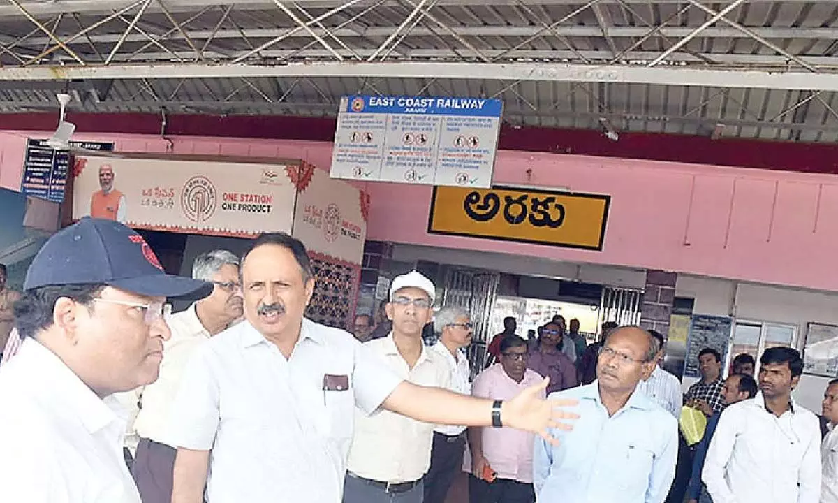 General Manager of East Coast Railway Manoj Sharma visiting Araku railway station on Wednesday