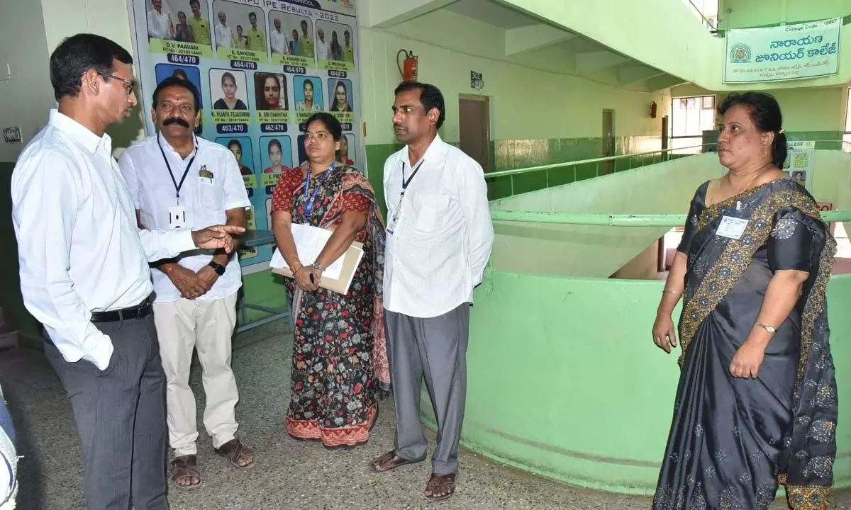 District Collector P Koteshwara Rao inspecting the Intermediate exam centre at Narayana Junior College in Kurnool on Wednesday.