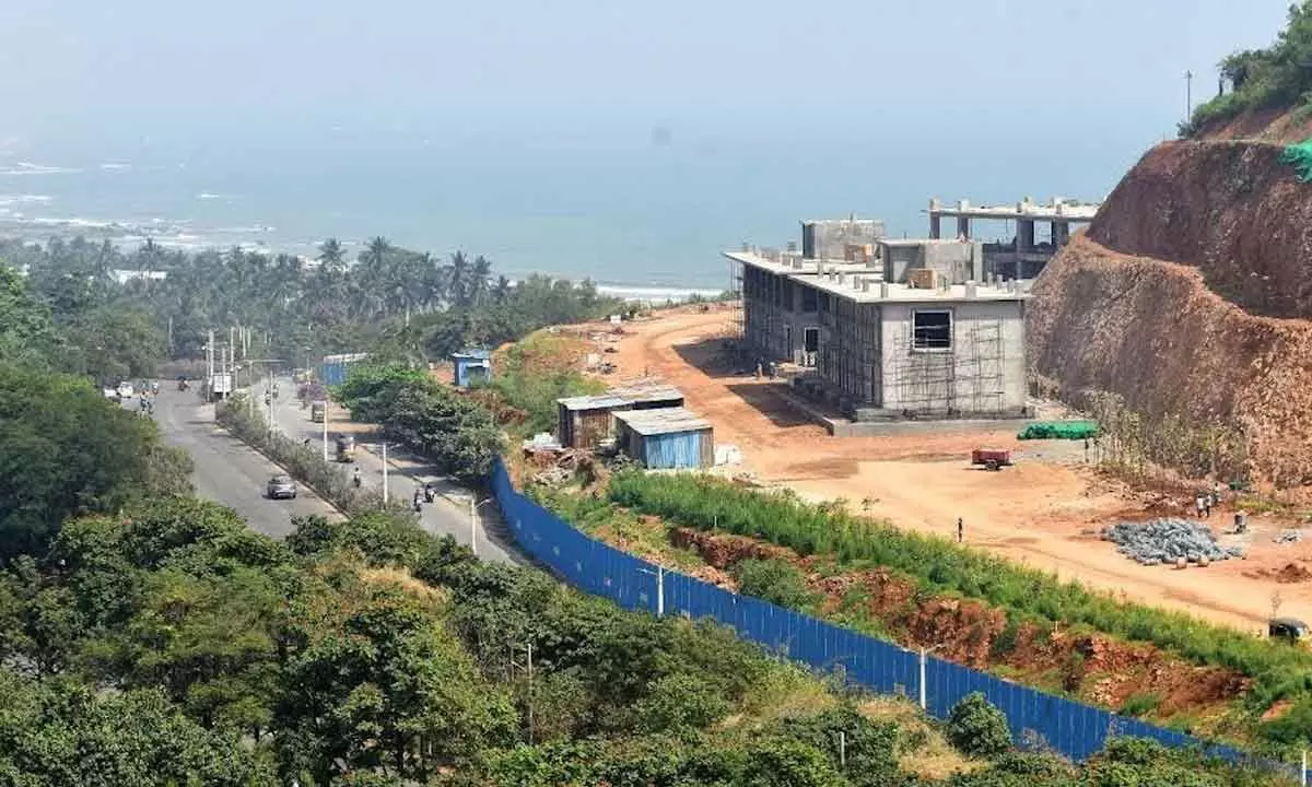A view of Rushikonda where the project work is in progress in Visakhapatnam