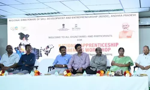 Regional Director of Union Ministry of Skill Development K Srinivasa Rao addressing the  workshop art SRKR Engineering College in Bhimavaram on Thursday