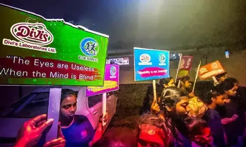Students participating in the walkathon held at RK Beach in Visakhapatnam on Sunday