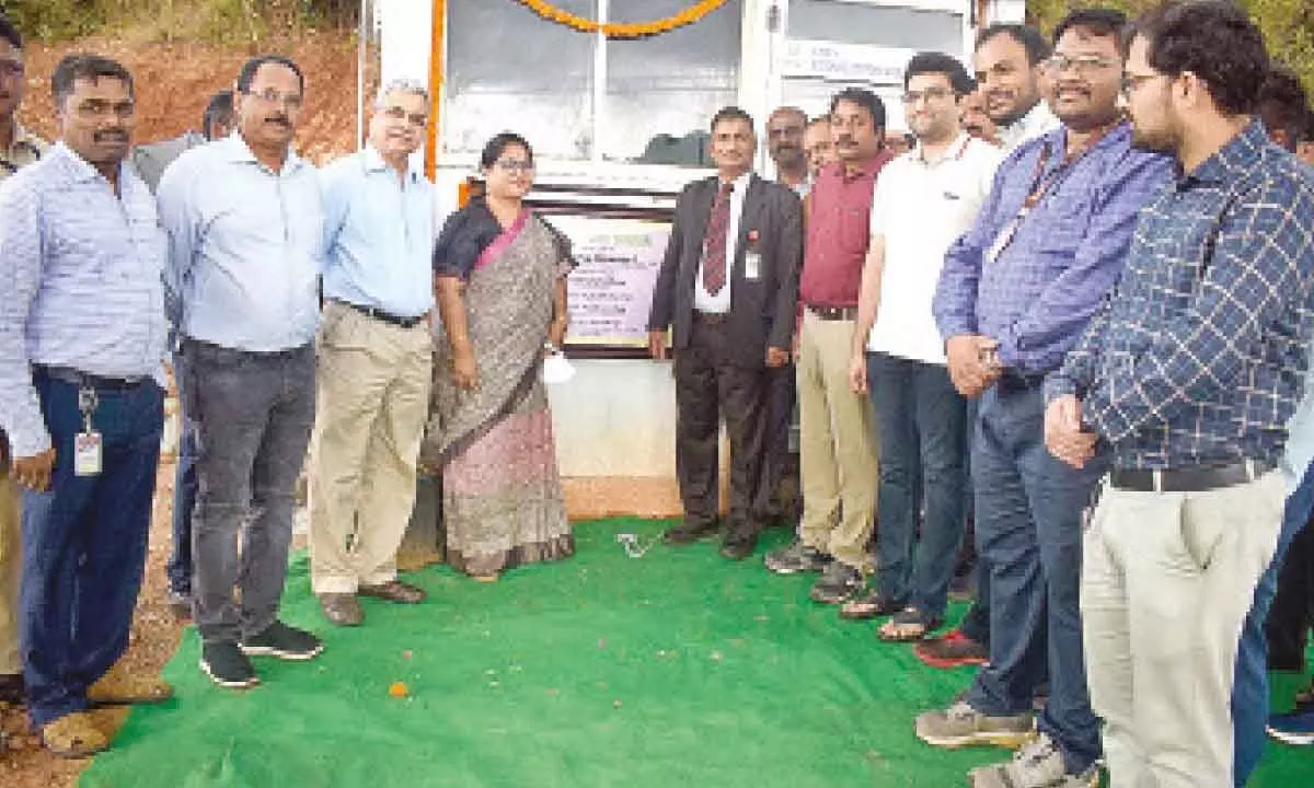 Vizianagaram District Collector A Suryakumari and Vice-Chancellor GSN Raju inaugurating a solar power plant in Centurion University on Monday