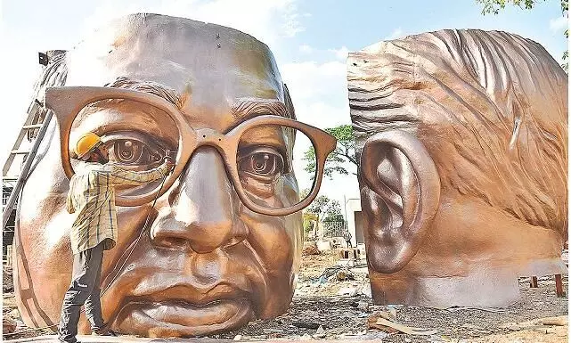 Hyderabad: Finishing touches to the Dr. B R Ambedkar towering statue, See Photo