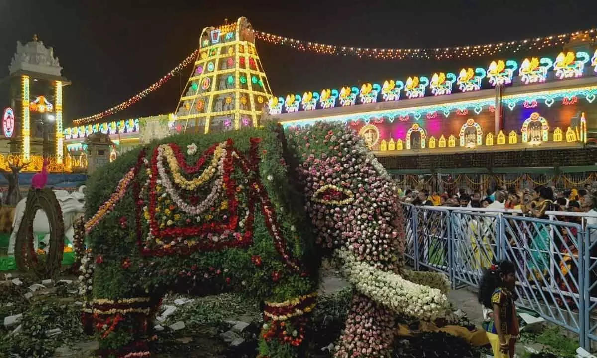 Tirumala temple illuminated on the eve of Ugadi on Tuesday