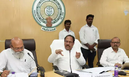 Minister for endowments  Kottu Satyanarayana addressing a press conference after a meeting of Dharma Prachara Parishad at the Secretariat on Tuesday