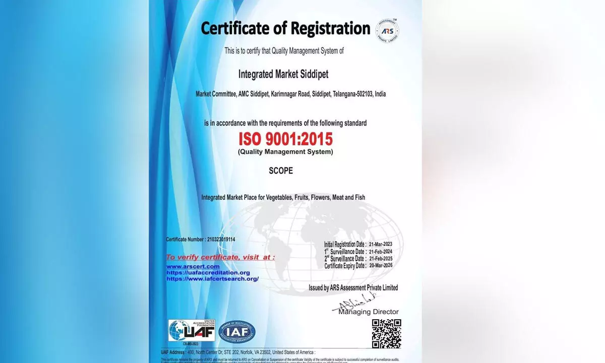 ISO mark for Siddipet integrated market