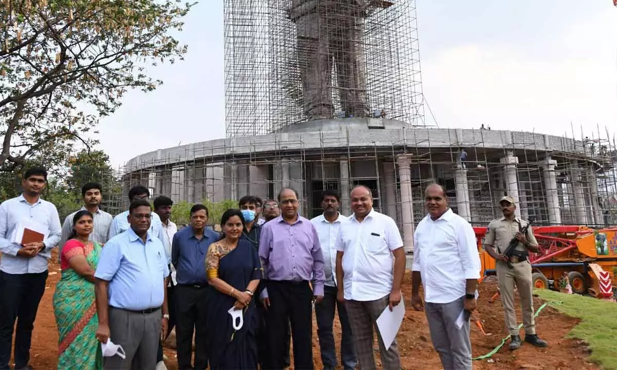 Chief Secretary Santhi Kumari inspects the works on Dr BR Ambedkar statue on Saturday