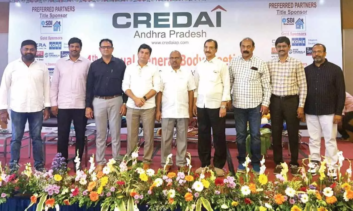 The new executive committee members of CREDAI Andhra Pradesh chapter at Visakhapatnam  on Sunday