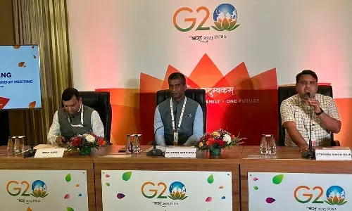 Joint secretary of the Ministry of Finance Solomon Arokiaraj speaking at the media conference in Visakhapatnam on Monday