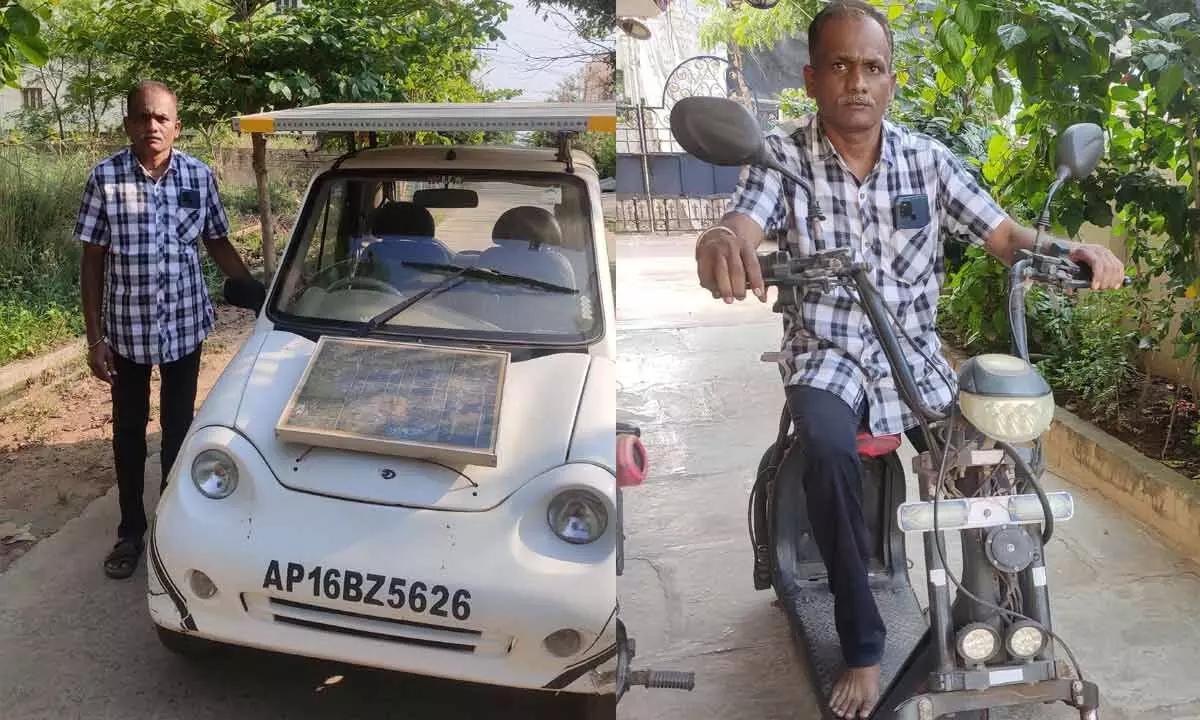 Venkatanarayana with his solar power driven car