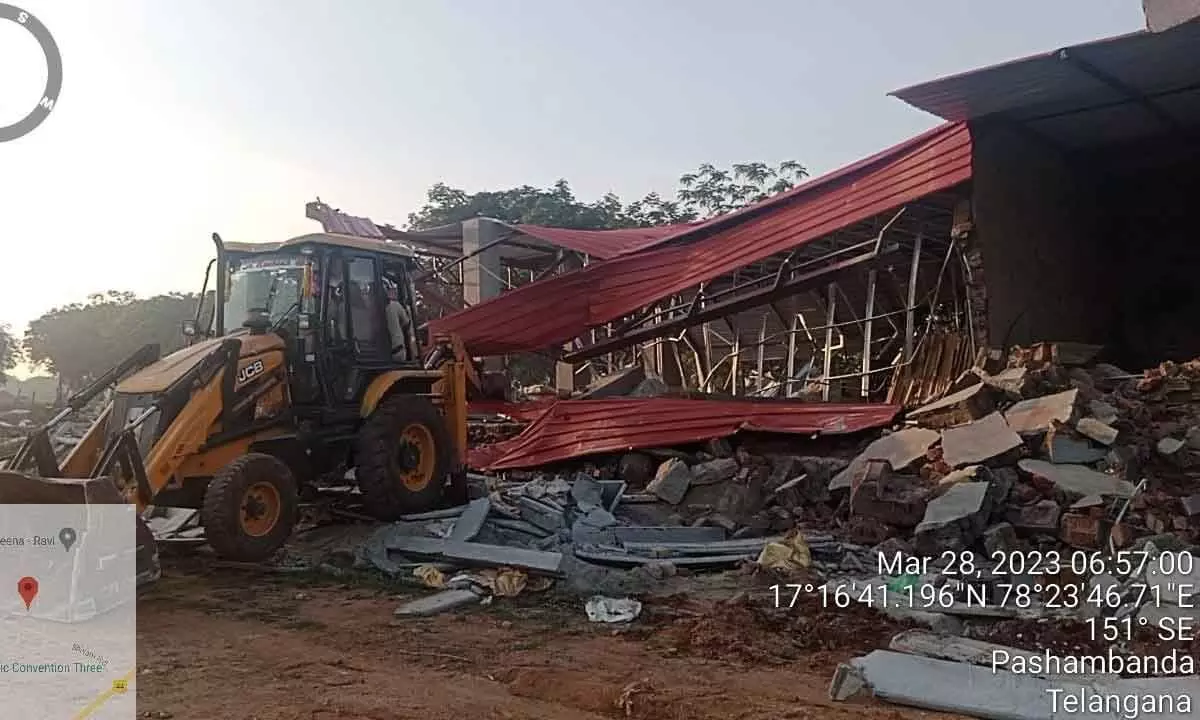 HMDA demolishes illegal structures in Shamshabad