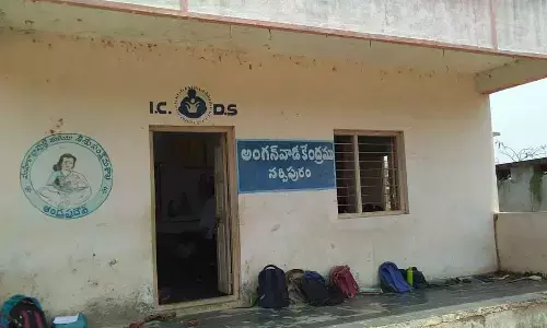 Anganwadi centre running in rented portion at Guruvupeta village under Ponnada Gram Panchayat in Etcherla mandal
