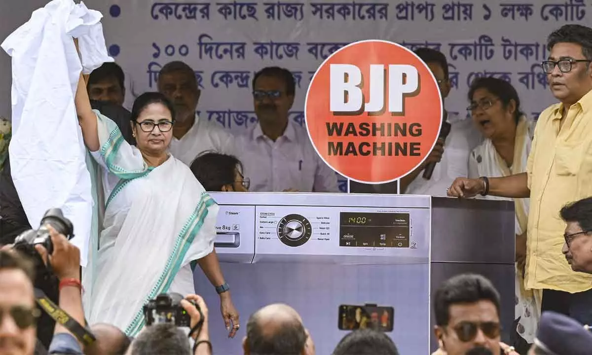 Mamata shows how BJPs  washing machine works