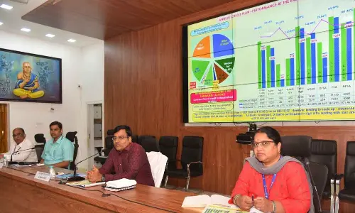 Collector KVN Chakradhar Babu presiding over the District Consultative Committee and District Level Review Committee meeting in Nellore on Tuesday