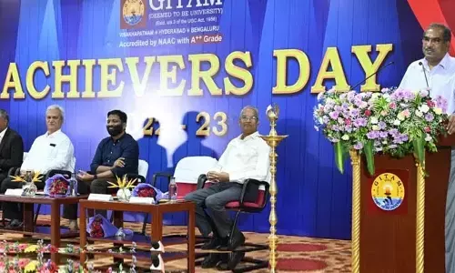 Vice-Chancellor Dayananda Siddavattam speaking on the occasion of ‘Achievers Day’ in Visakhapatnam on Wednesday