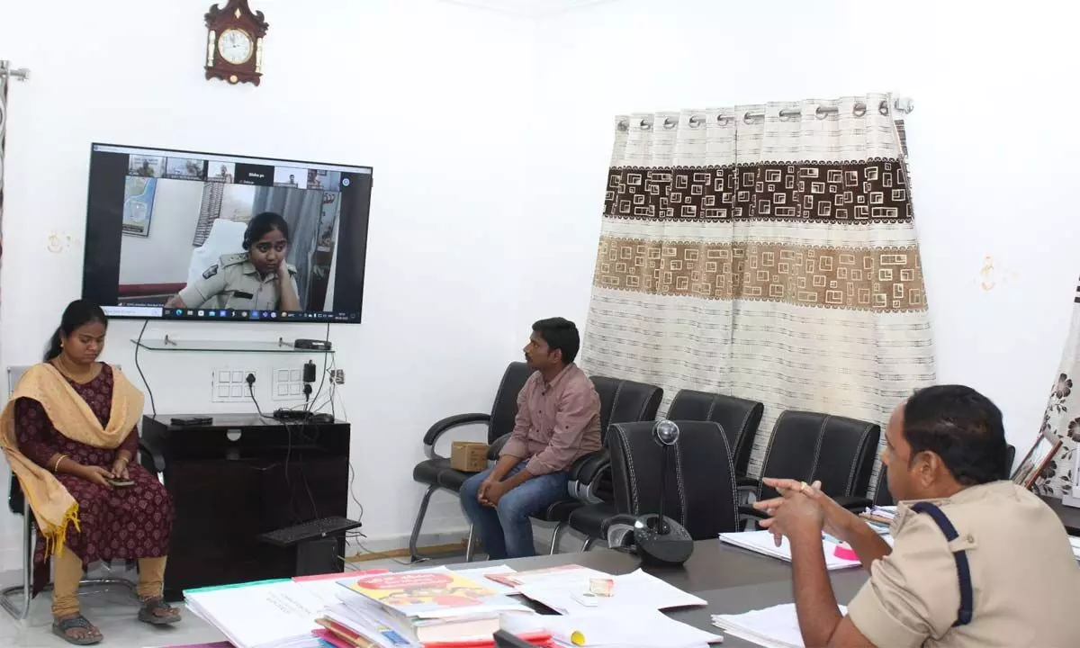 Superintendent of Police K Raghuveer Reddy convening review meeting with the officials through zoom app from district police office in Nandyal on Wednesday