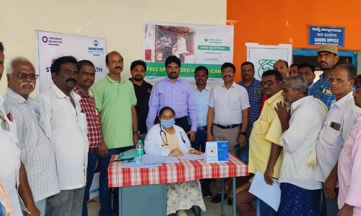 Coromandel International Limited staff conducting medical camp for the hamalis and porters in Kurnool Railway Station on Wednesday