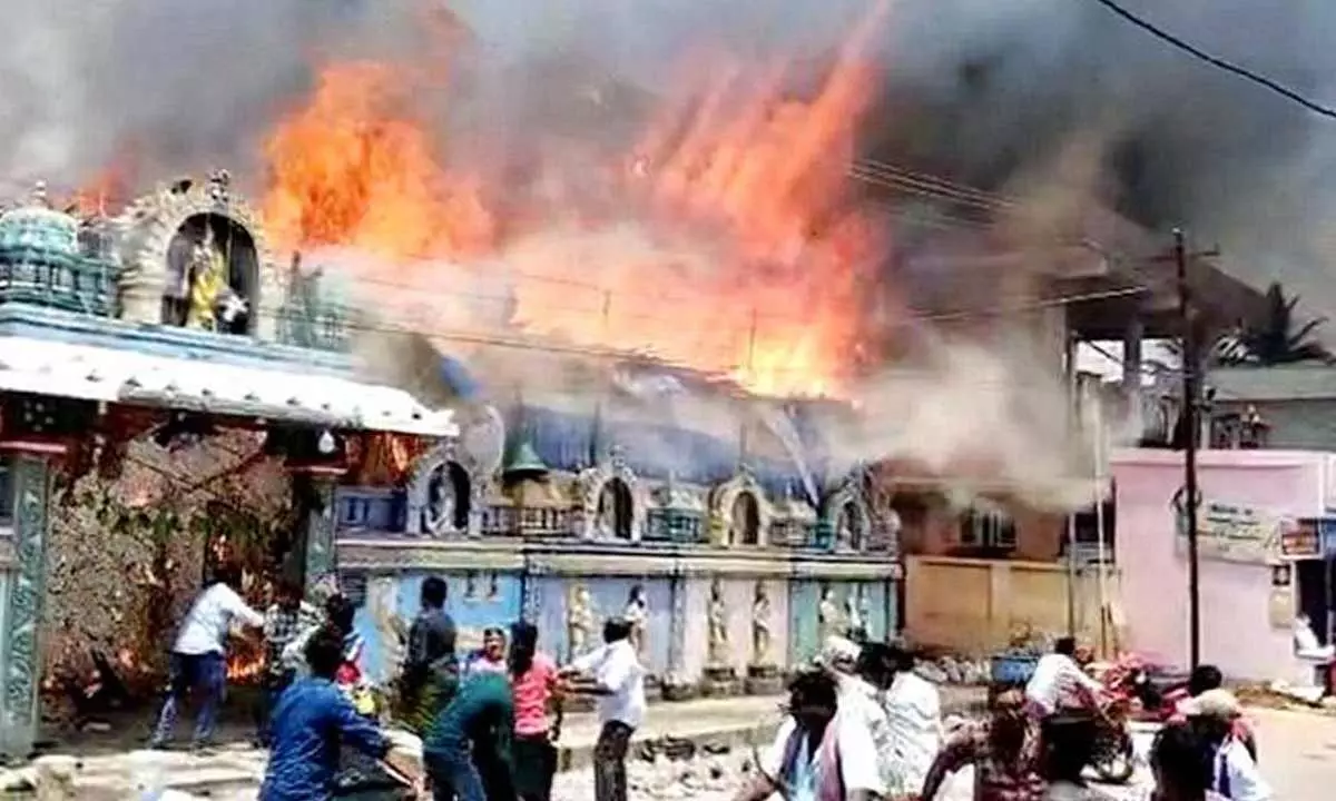 Fire breaks out at Venugopala Swamy temple in Tanuku of West Godavari
