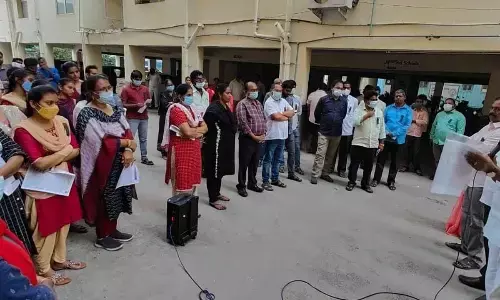 AP JAC Amaravati leaders speaking to employees in Vijayawada on Wednesday